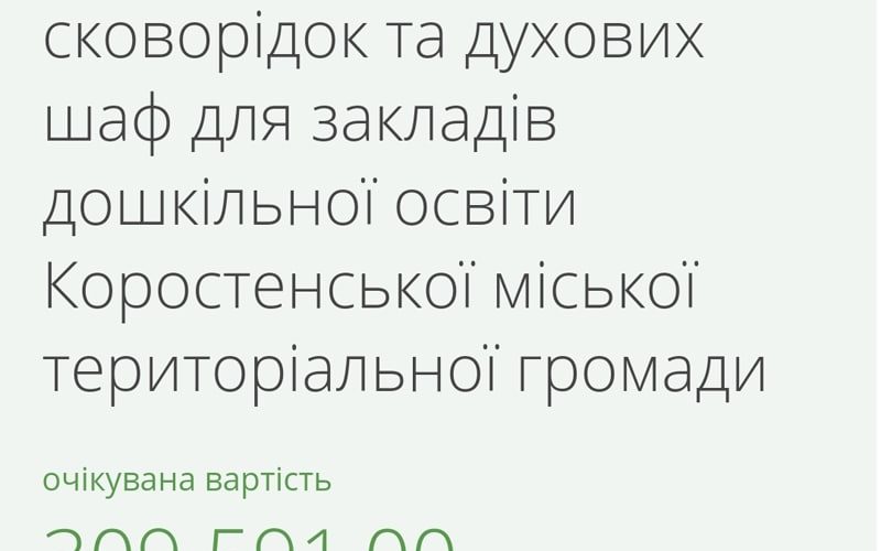 У Коростені для дитсадків хочуть закупити електричні сковороди та жаровні шафи